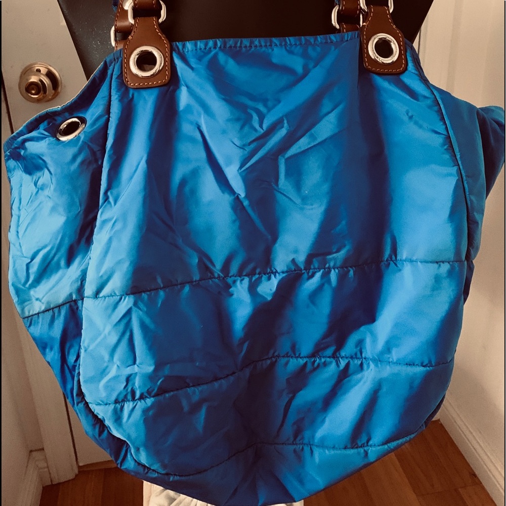Auth Moncler Large Bucket / Tote Nylon Blue Bag
